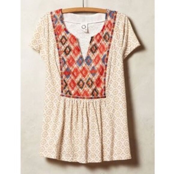 ANTHROPOLOGIE AKEMI + KIN Honey Valley Ikat Embroidered Top Women’s Large - Picture 1 of 7